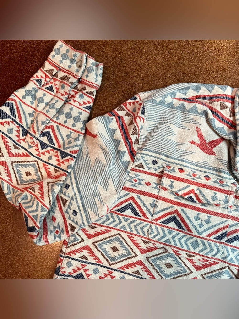 Burlebo Patterned Button-Up Shirt Jacket in Light Blue and Red Sz XL - Picture 5 of 10